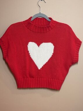Red Heart Knit Cropped Sweater, S